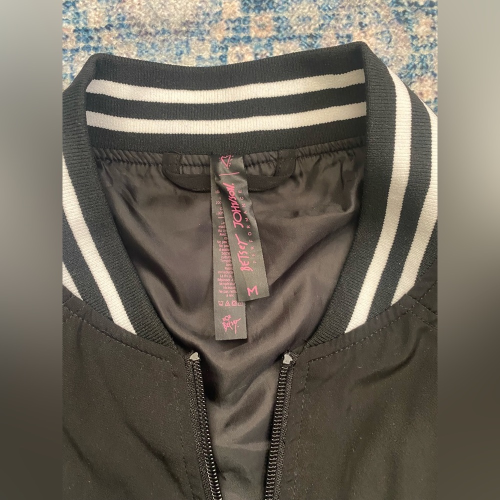 Betsy Johnson black and white varsity stripe bomber jacket - Picture 9 of 9